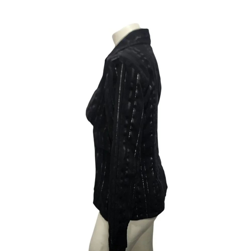 No Boundaries Black Metallic Stripe Blouse Juniors L Button‎ Front Stretch